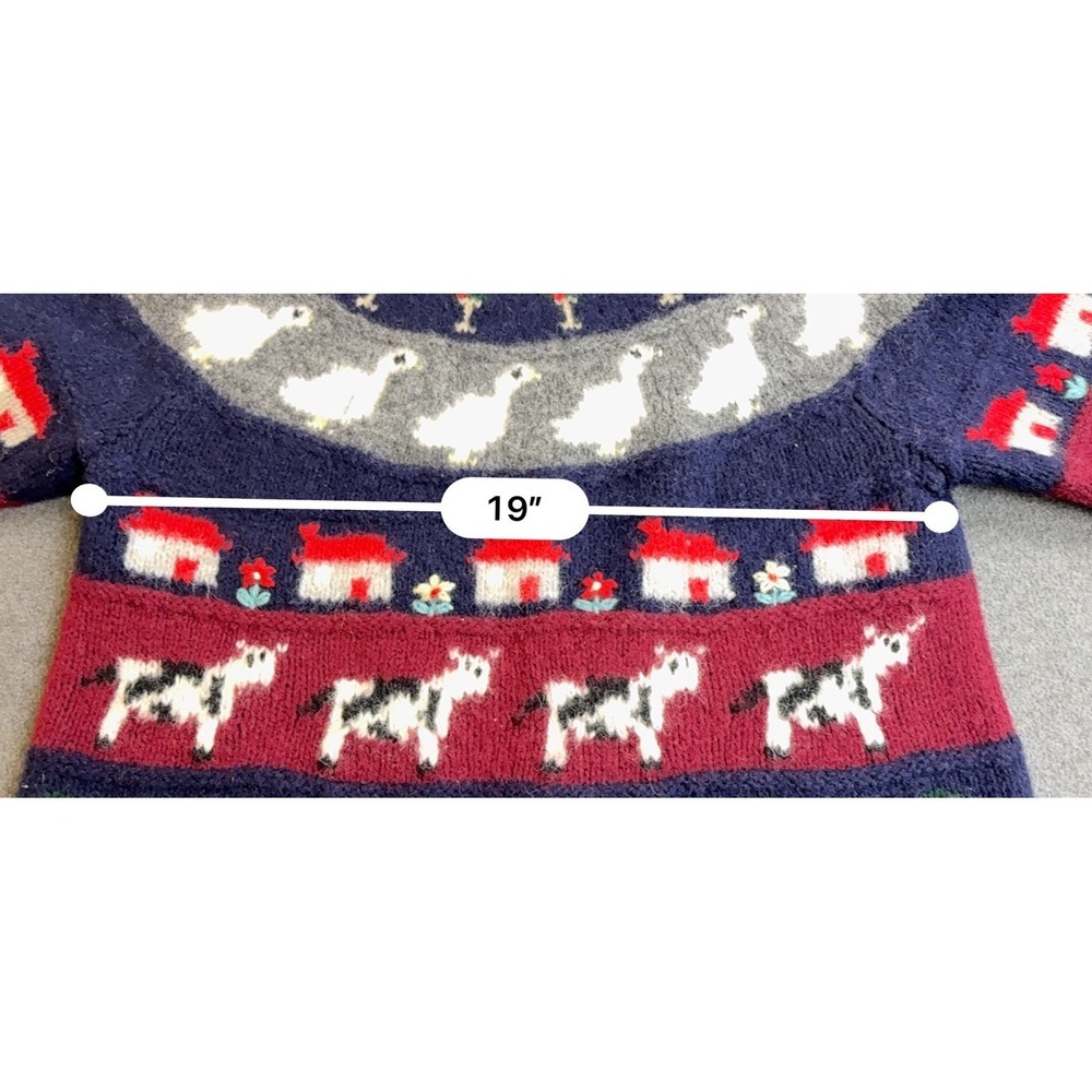 Susann D 100% Shetland Wool Hand-Knit Sweater Size Medium Farm Geese - Picture 7 of 7